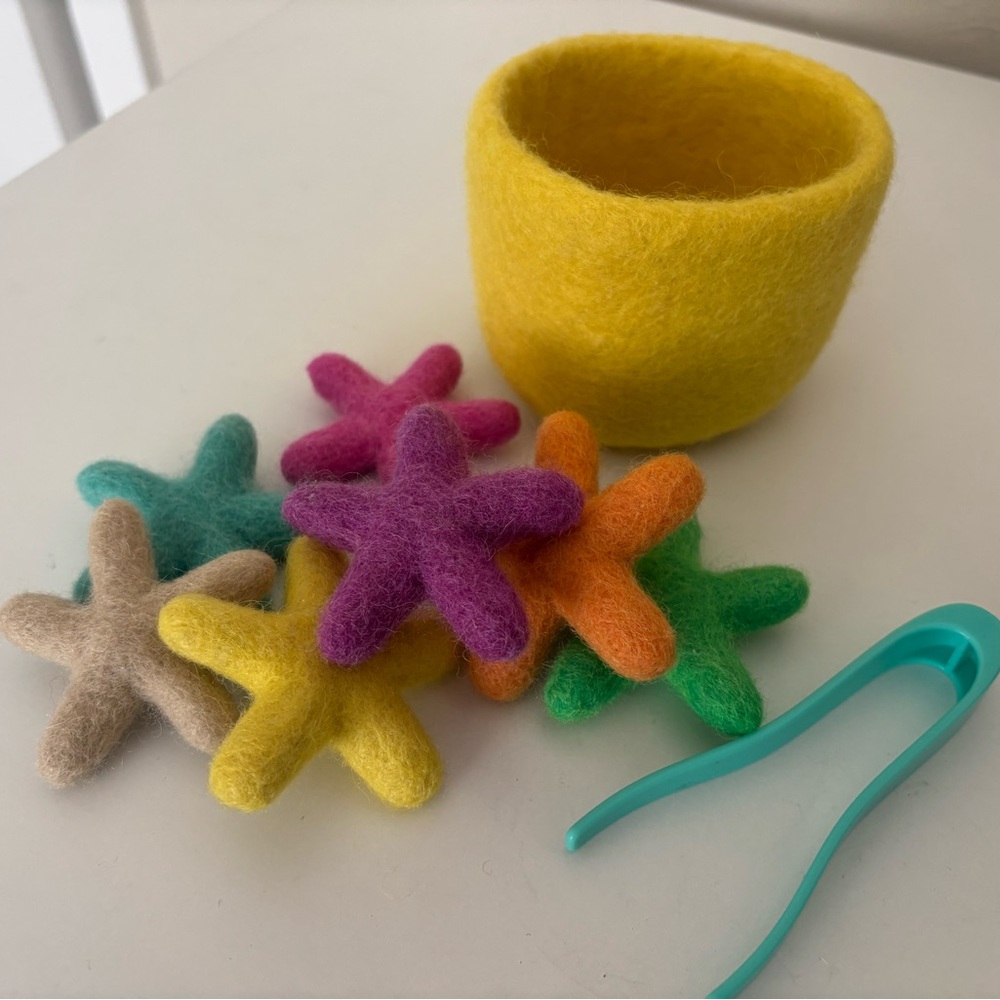 Vibrant Starfish Sorting Set with Yellow Basket
